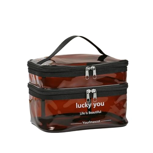 Schminktasche Women's Double Layer Large Capacity Portable Toiletry Bag Waterproof Cosmetics Bag Travel Storage Bag(Coffee) von LXHZSY