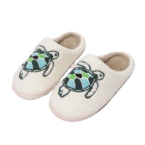 LXJYDN Hausschuhe Frauen Süße Cartoon Turtle Plush Pantoffeln Nicht Rutschige Warme Winterschuhe-Weiß-37/38 von LXJYDN