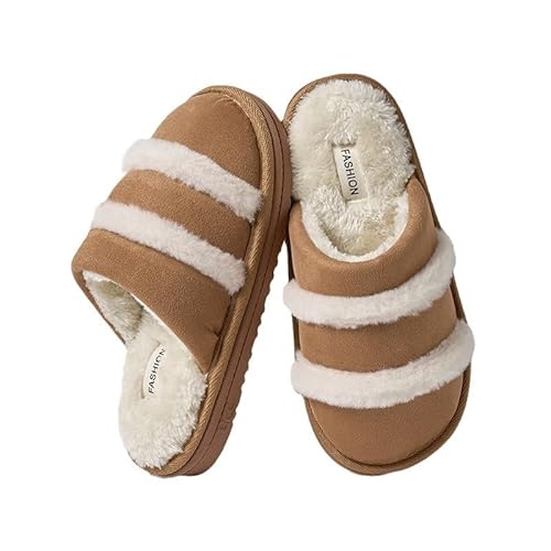 LXJYDN Hausschuhe Frauen Trendy Wildleder Winterpantoffeln, Nicht-Rutsch- Und Warmen Plüschschuhen-Braun-37/38 von LXJYDN