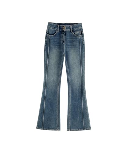 LXJYDN Jeans Frauen Einfach Gewaschene Geradlinige Jeans Lässige Hochtüfte Flared Jeans-Blau-M von LXJYDN