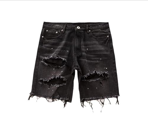 LXJYDN Kurze Hose Männer Personalisierte Zerrissene Denim-Shorts, Hip-Hop Trendy Jeans Shorts-Schwarz-L von LXJYDN