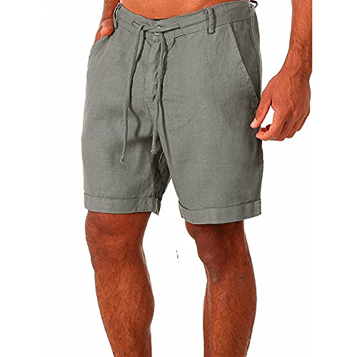 LXJYDN Kurze Hose Männer Schnüren Baumwolle Und Leinen Shorts Lässige, Atmungsaktive Shorts-Grau-XL von LXJYDN