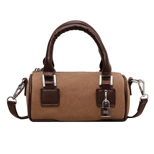 LXJYDN Schultertasche Damen Mode Veloursleder Zylindrische Tasche Casual Vielseitige Handtasche Schultertasche-Khaki von LXJYDN