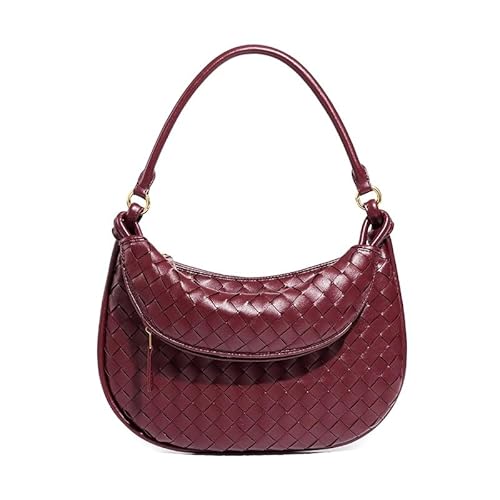 LXJYDN Schultertasche Frauen Einfache Gewebte Pu Unterarm Tasche Vielseitige Pendler Schultertasche-Weinrot von LXJYDN