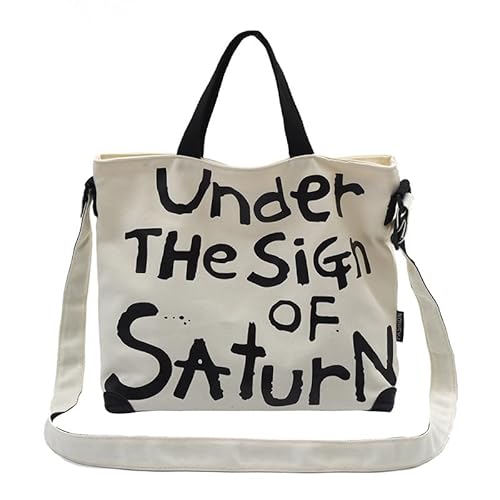 LXJYDN Schultertasche Mädchen Trendy Brief Graffiti Leinwand Umhängetasche Große Kapazität Tote Bag Messenger Bag Schultasche-Beige-34 * 32 * 10Cm von LXJYDN