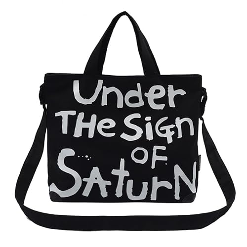 LXJYDN Schultertasche Mädchen Trendy Brief Graffiti Leinwand Umhängetasche Große Kapazität Tote Bag Messenger Bag Schultasche-Schwarz-34 * 32 * 10Cm von LXJYDN