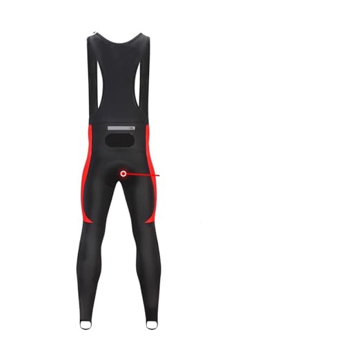 LXKSZYUFC Trägerhose Winter-Thermo-Fleece-Rad-Trägerhose, Mountainbike-Reißverschluss-Radhose, gepolsterte Lange Fahrradhose Trägerhosen Radsport(Red with Padded,M) von LXKSZYUFC