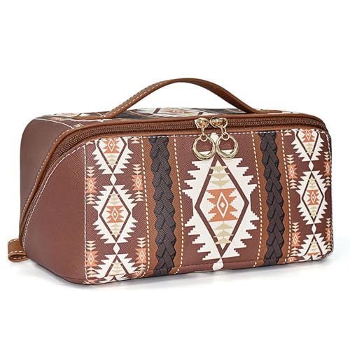 Boho Western Style Makeup Bag, PU Casual Colorblock Makeup Organizer Pouch, Waterproof Portable Skincare Storage Pouch (Brown) von LXSNZARUY