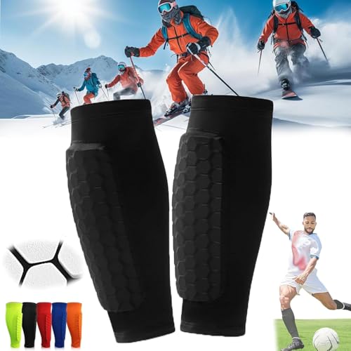 Ski Shin Guards, Breathable Elastic Anti-Collision Leggings, Calf Compression Sleeve with Honeycomb Pads, Sports Accessories for Soccer, Cycling, Hockey (Black, XL) von LXSNZARUY