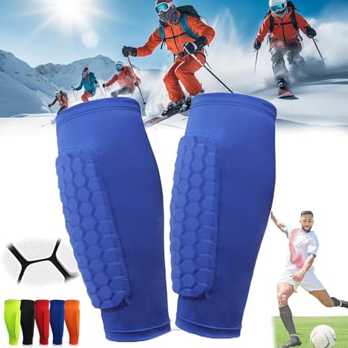 Ski Shin Guards, Breathable Elastic Anti-Collision Leggings, Calf Compression Sleeve with Honeycomb Pads, Sports Accessories for Soccer, Cycling, Hockey (Blue, L) von LXSNZARUY