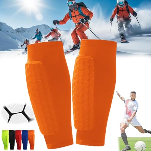 Ski Shin Guards, Breathable Elastic Anti-Collision Leggings, Calf Compression Sleeve with Honeycomb Pads, Sports Accessories for Soccer, Cycling, Hockey (Orange, M) von LXSNZARUY