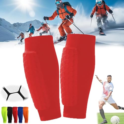 Ski Shin Guards, Breathable Elastic Anti-Collision Leggings, Calf Compression Sleeve with Honeycomb Pads, Sports Accessories for Soccer, Cycling, Hockey (Red, L) von LXSNZARUY