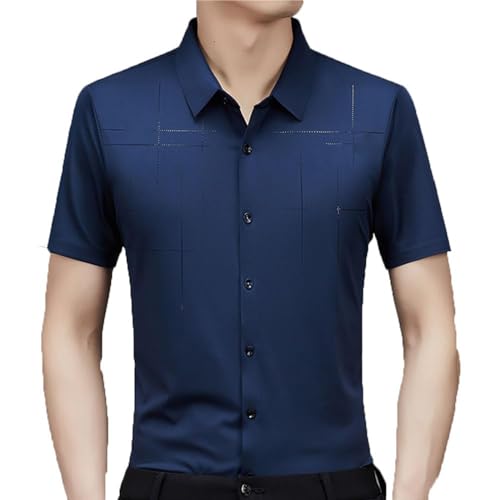 LXURY Herren-Business-Hemd aus Eisseide, Sommer-Herren-Stretch-Anti-Falten-Schnelltrocknendes Kurzarmhemd aus Eisseide (Dark Blue,4XL) von LXURY