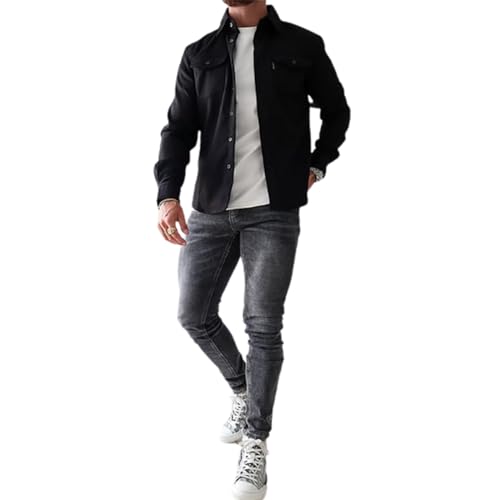 LXURY Herren-Hemdjacke mit Knopfleiste, Baumwoll-Arbeitsmantel, Hemdjacke mit Knopfleiste, schmale Passform, langärmlig für Herren (Navy blue,M) von LXURY