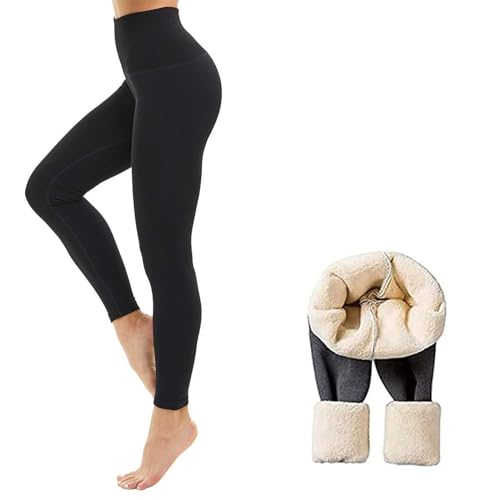 LXURY Winter-Leggings aus Lammfell, superdicke Thermo-Leggings aus Kaschmir mit hoher Taille für Damen (Black,2XL) von LXURY