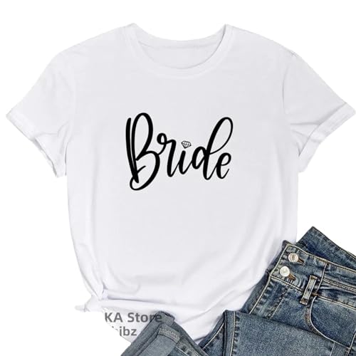 LXYUTY T-Shirts für Damen Jungelorette Team Braut T-Shirt Braut Hochzeit Kurzarm T-shirt-t1036b-weiß-m von LXYUTY