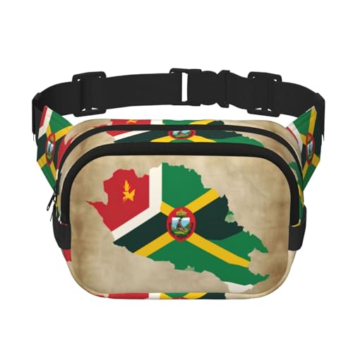 Commonwealth of Dominica Flagge, Map02, niedlich, groß, schwarz, Bauchtasche für Damen, Umhängetasche, Nylon, modische Bauchtasche, Schwarz, Einheitsgröße von LXqlSS