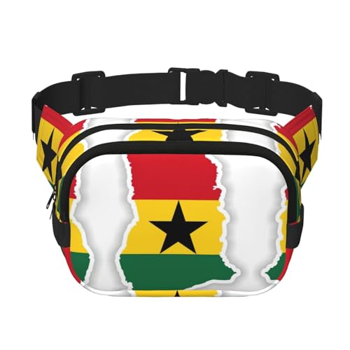 Gürteltasche für Damen, Motiv: Ghana-Flagge, Kartendruck, niedlich, groß, schwarz, Umhängetasche, Nylon, modische Bauchtasche, Schwarz, Einheitsgröße von LXqlSS