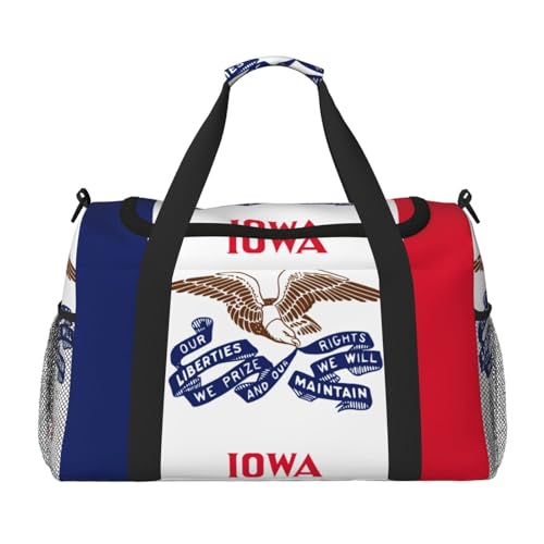 Iowa Reisetasche mit Staatsflaggen-Druck, Turnbeutel für Damen, Puffer-Tragetasche, Wochenendtasche, Übernachtungstasche, Schwarz, Einheitsgröße von LXqlSS