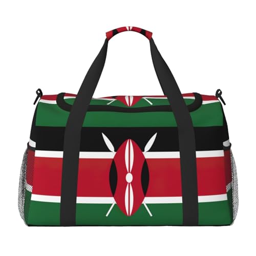 Reisetasche mit Flagge von Kenia, Sporttasche für Damen, Puffer-Tragetasche, Wochenendtasche, Übernachtungstasche, Schwarz, Einheitsgröße von LXqlSS