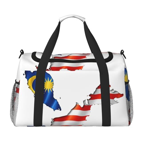 Reisetasche mit Malaysia-Flagge, Reisetasche, Turnbeutel für Damen, Puffer-Tragetasche, Wochenendtasche, Übernachtungstasche, Schwarz, Einheitsgröße von LXqlSS