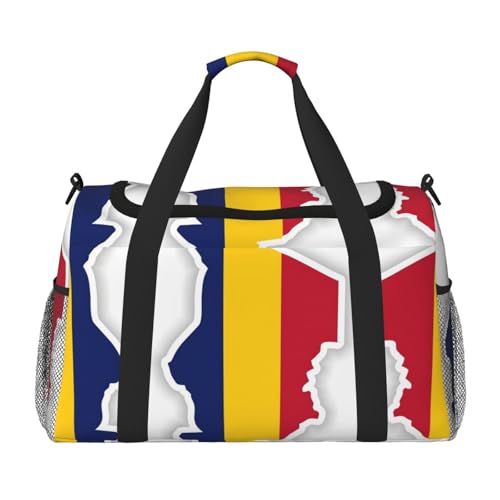 Reisetasche mit Tschad-Flagge, Reisetasche, Turnbeutel für Damen, Puffer-Tragetasche, Wochenendtasche, Übernachtungstasche, Schwarz, Einheitsgröße von LXqlSS