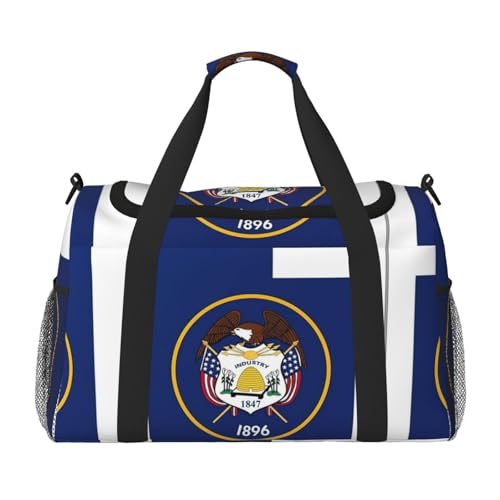 Reisetasche mit Utah-Flagge, Reisetasche, Sporttasche für Damen, Puffer-Tragetasche, Wochenendtasche, Übernachtungstasche, Schwarz, Einheitsgröße von LXqlSS