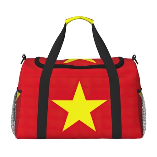 Reisetasche mit vietnamesischer Flagge, Turnbeutel für Damen, Puffer-Tragetasche, Wochenendtasche, Übernachtungstasche, Schwarz, Einheitsgröße von LXqlSS