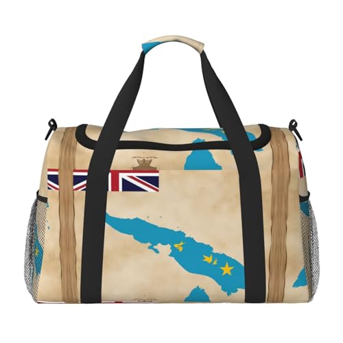 Tuvalu Reisetasche mit Insel-Druck, Reisetasche, Sporttasche für Damen, Puffer-Tragetasche, Wochenendtasche, Übernachtungstasche, Schwarz, Einheitsgröße von LXqlSS