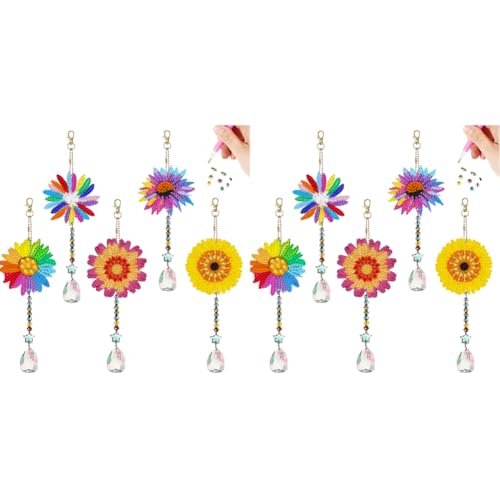 LYEAA Doppelseitiger Blumen-Diamantmalerei-Schlüsselanhänger-Anhänger, 5-teiliges Acryl-DIY-Schlüsselanhänger-Set von LYEAA