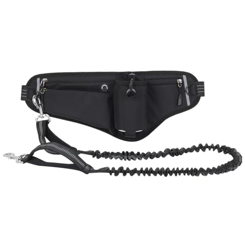 LYEAA Verstellbarer Hunde-Laufgürtel mit Bungee-Leine und Tasche, Hüfttasche zum Wandern, Joggen, Hüfttasche von LYEAA