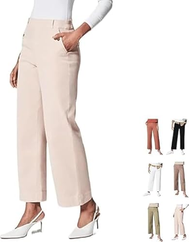 LYFDMHDP Tummy Control Twill Cropped Wide Leg Pant, Stretch Twill Cropped Wide Leg Pant, Wide Leg Cropped Pants (3,S) von LYFDMHDP