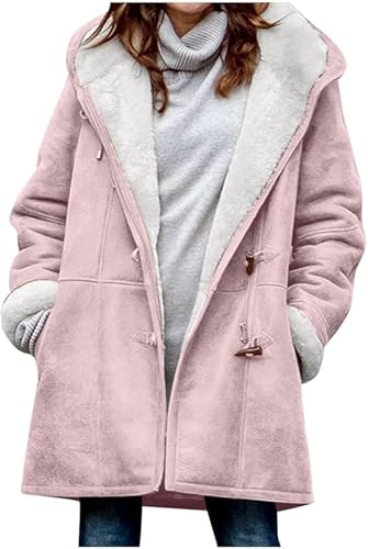 LYFDMHDP Winter Coats for Women Trendy Plus Size Warm Sherpa Fleece Lined Jackets Suede Hooded Parka Peacoats Outerwear (12,XL) von LYFDMHDP