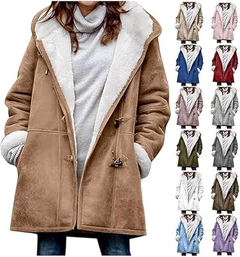 LYFDMHDP Wintermäntel für Damen, trendig, Übergröße, warm, Sherpa-Fleece, gefüttert, Jacken, Wildleder, Kapuzen-Parka, Pfauen-Oberbekleidung (1, XXXXXL) von LYFDMHDP