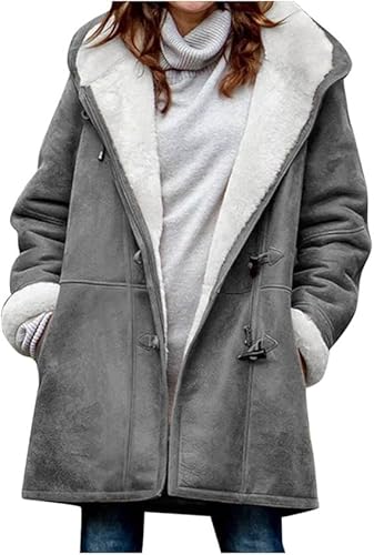 LYFDMHDP Wintermantel für Damen, trendig, Übergröße, warm, Sherpa-Fleece, gefüttert, Jacken, Wildleder, Kapuzen-Parka, Pfauen-Oberbekleidung (3, M) von LYFDMHDP