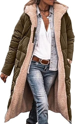 LYFDMHDP Womens Sherpa Fleece Lined Long Jackets Shearling Reversible Overcoats Winter Puffer Coats Hood Zip Outerwears (1,X-Large) von LYFDMHDP