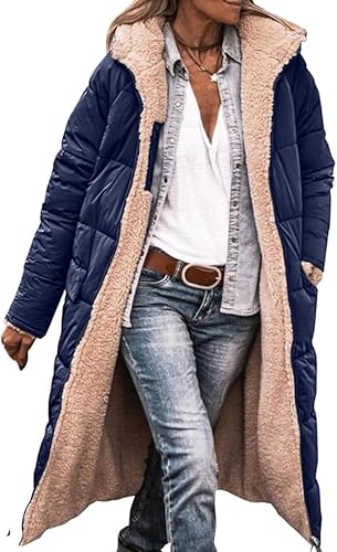 LYFDMHDP Womens Sherpa Fleece Lined Long Jackets Shearling Reversible Overcoats Winter Puffer Coats Hood Zip Outerwears (15,Small) von LYFDMHDP