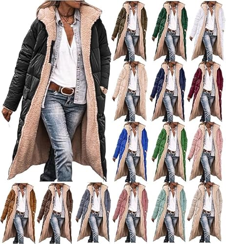 LYFDMHDP Womens Sherpa Fleece Lined Long Jackets Shearling Reversible Overcoats Winter Puffer Coats Hood Zip Outerwears (3,Small) von LYFDMHDP