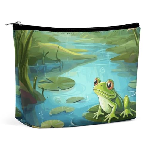 LYHVSFJW Kosmetiktasche, Make-up-Tasche für Damen, tragbare Make-up-Tasche mit Kirschmuster, Reise-Kulturbeutel für Reisezubehör, Frosch im Teich, Einheitsgröße von LYHVSFJW