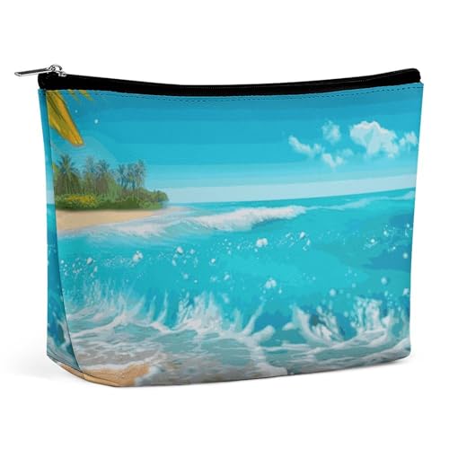 LYHVSFJW Kosmetiktasche für Damen, tragbare Make-up-Tasche für den Strand, mit Surfbrett-Make-up-Koffer, Reise-Kulturbeutel für Reisezubehör, Tropical Blue Sea Beach, Einheitsgröße von LYHVSFJW