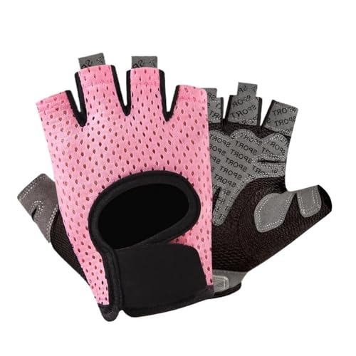 LYHYDMA Fitness-Handschuhe Fitness Frauen Sport Handschuhe Sommer Hohl rutschfeste Ice Silk Atmungsaktive Herren Halbfinger Handschuhe Ausrüstung Training Yoga Workout(Pink,L) von LYHYDMA