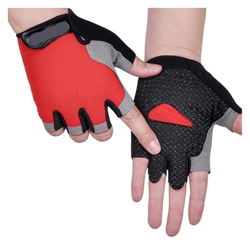 LYHYDMA Fitness-Handschuhe Halbfingerhandschuhe Anti-Rutsch-Damen-Männer-Halbfinger-Sommer-Angel-Radfahren-Fingerlose Handschuhe Weibliche Fahrrad-Fitnessstudio-Fahrradhandschuhe(Red,L) von LYHYDMA