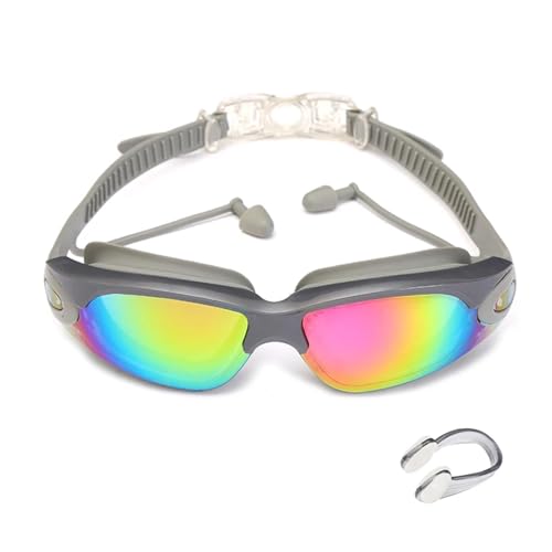 LYHYDMA Schwimmbrillen Professionelle Schwimmbrille, Schwimmbrille mit Ohrstöpsel, Nasenklammer, galvanisiertes wasserdichtes Silikon(Gray 79-a) von LYHYDMA