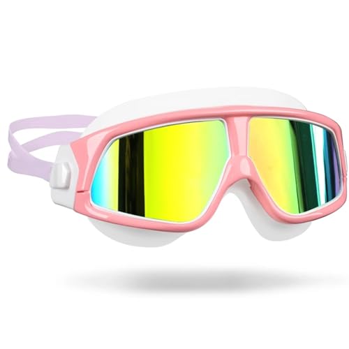 LYHYDMA Schwimmbrillen Schwimmbrille, bequem, Silikon, großer Rahmen, Schwimmbrille, Antibeschlag, UV-Schutz, for Herren und Damen, Schwimmmaske, wasserdicht(Mirrored Pink) von LYHYDMA