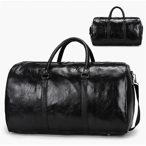 Reisetasche Leder Reisetasche Große Unabhängige Große Fitness Taschen Handtasche Tasche Gepäck Schulter Taschen Frauen Männer Business Koffer Pu(Black) von LYHYDMA