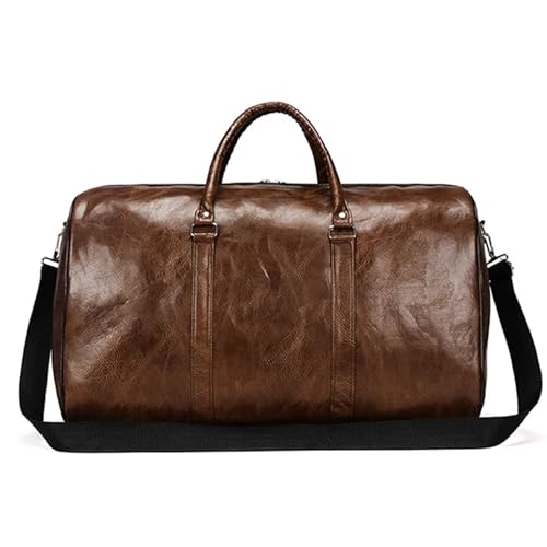 Reisetasche Leder Reisetasche Große Unabhängige Große Fitness Taschen Handtasche Tasche Gepäck Schulter Taschen Frauen Männer Business Koffer Pu(Brown) von LYHYDMA