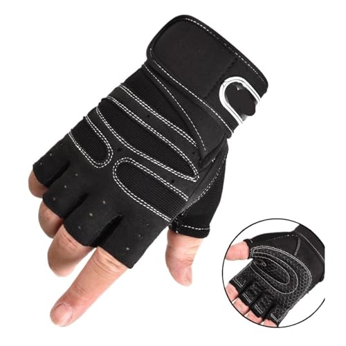 fitness-handschuhe Fitnesshandschuhe for Herren, for Gewichtheben, Bodybuilding, Training, Fitness, fingerlose Handschuhe, Halbfinger-Fahrradhandschuhe, rutschfeste Handgelenkstütze(Black White,M) von LYHYDMA