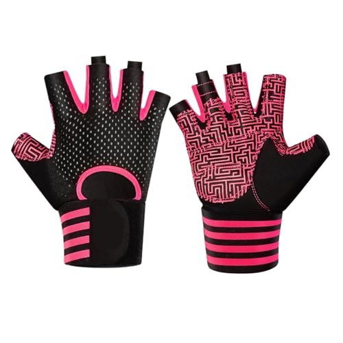 fitness-handschuhe Fitnesshandschuhe for Männer und Frauen, rutschfeste Silikon-Schutzhandschuhe for Bodybuilding, Gewichtheben, Fitnessstudio, Sommer, atmungsaktive Trainingshandschuhe(Pink,L) von LYHYDMA