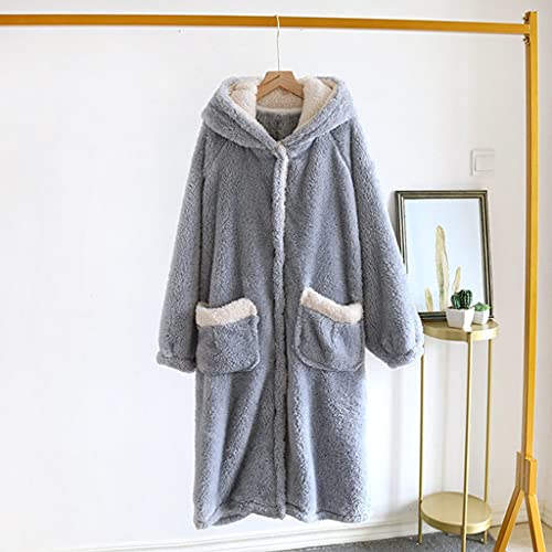 Herbst Winter Damen Flanell Nachthemd Koreanische Verdickung Homewear Pyjamas Strickjacke Kapuzenbademantel Sexy Nachtwäsche (Lila XL) von LYLXSF