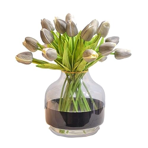 Künstliche Blumen, künstliche Blumen, 20 Stück, Tulpen, künstliche Blumen, Wohnzimmer, künstlicher Blumenstrauß, künstliche Blumen für Hochzeitsdekoration, künstliche Blumendekorationen (Farbe: Grau) von LYLXSF